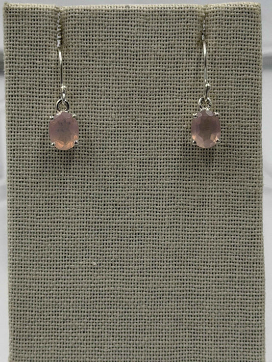 Sterling Silver Rose Oval Quartz Dangle Earrings