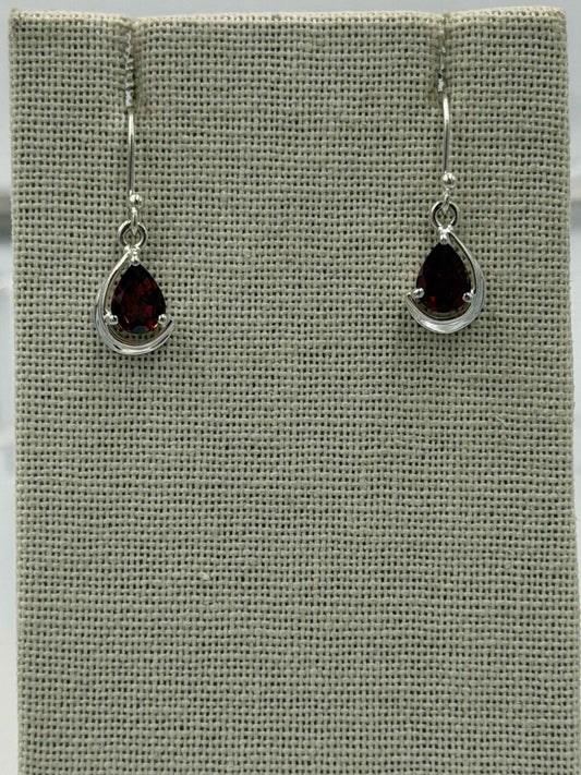 Sterling Silver Teardrop Garnet Dangle Earrings