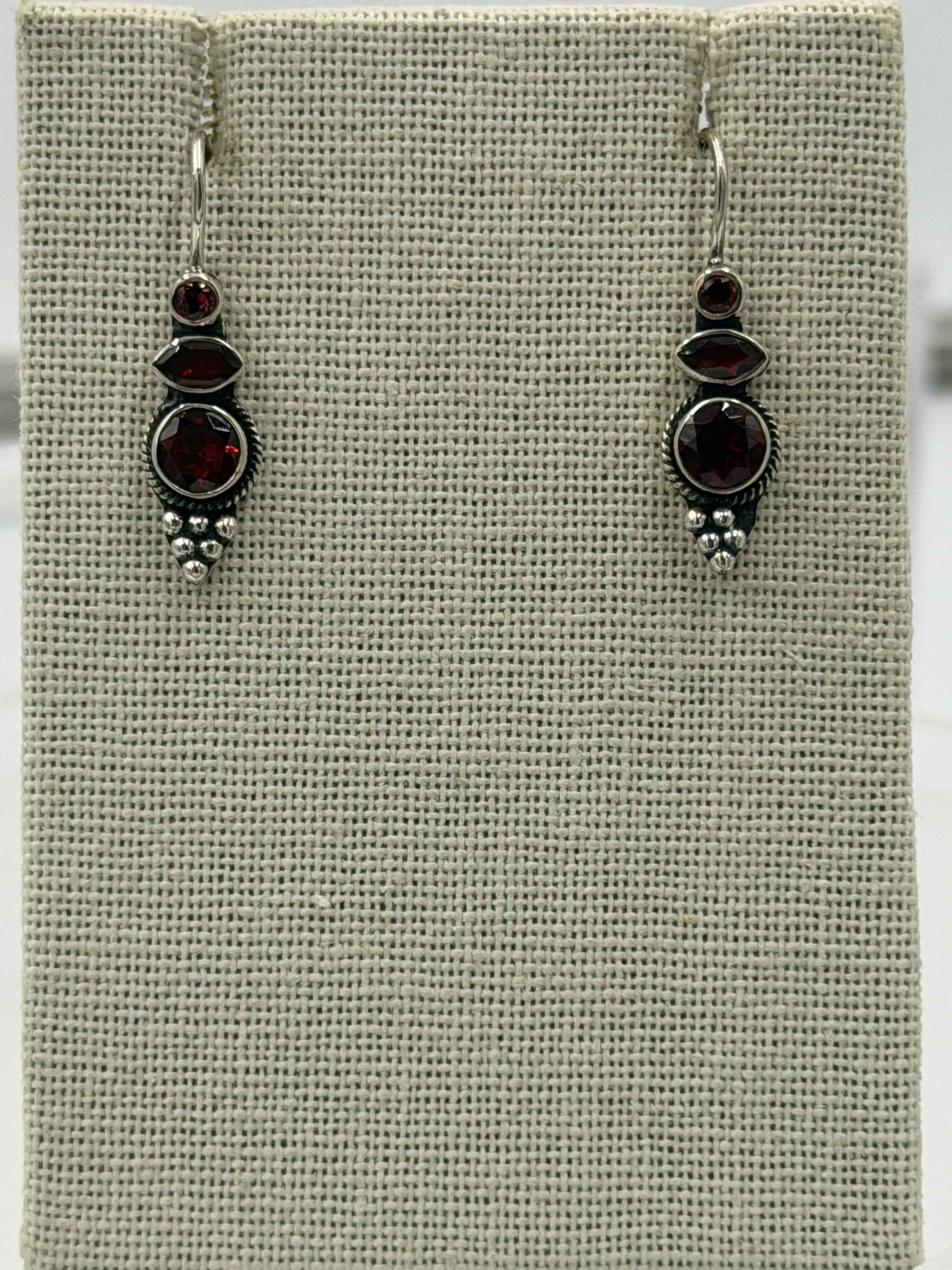 Sterling Silver Triple Garnet Dangle Earrings