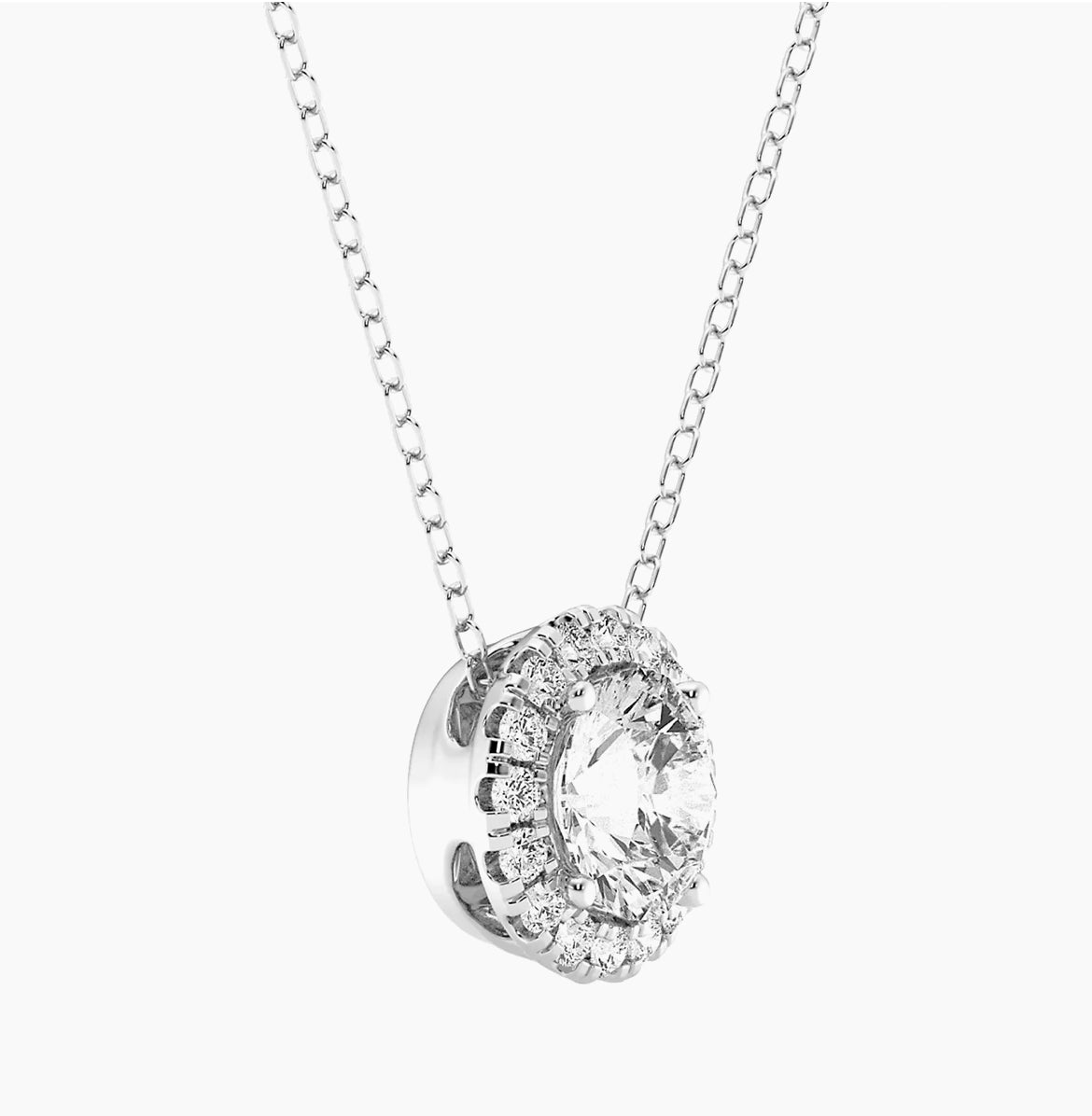 AGI Certified Lab-Grown Diamond Halo Pendant Necklace in 14kt White Gold – 1 CTW or 2 CTW