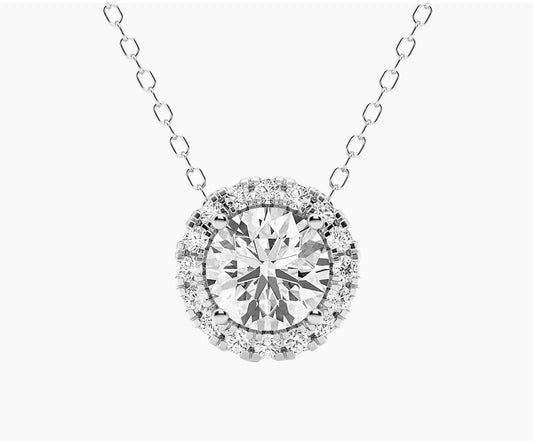 2 CTW Lab-Grown Diamond Halo Pendant Necklace in 14kt White Gold – AGI Certified
