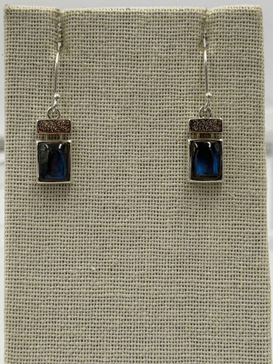 Sterling Silver Square Labradorite Dangle Earrings