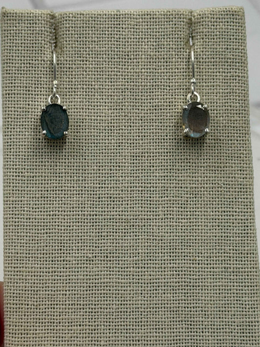 Sterling Silver Oval Labradorite Dangle Earrings