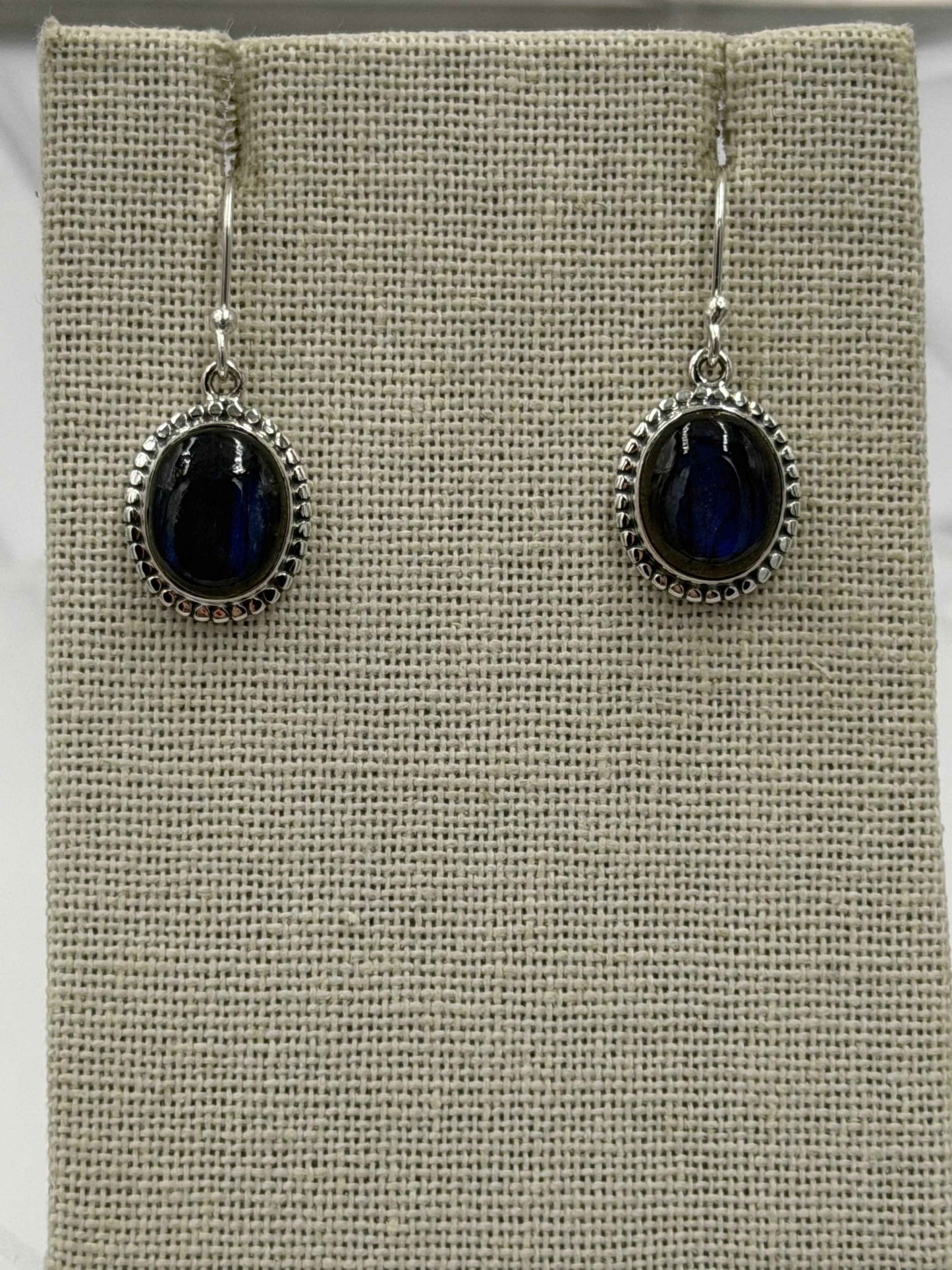 Sterling Silver Flower Bezeled Labradorite Dangle Earrings