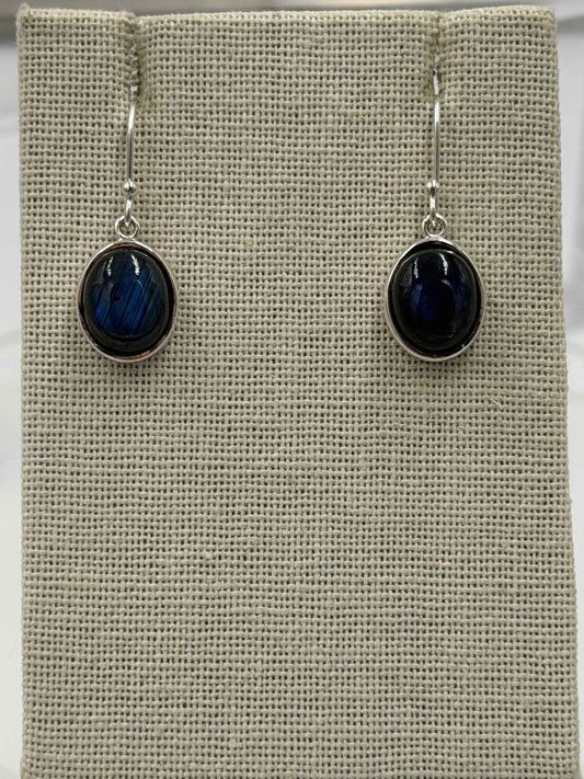 Sterling Silver Bezeled Labradorite Dangle Earrings