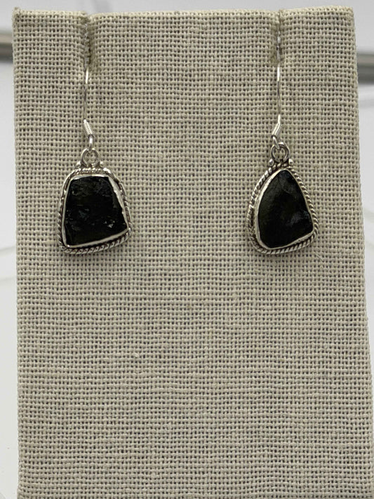 Sterling Silver Rope Bezeled Moldavite Dangle Earrings Size 1