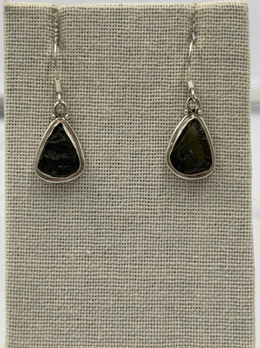 Sterling Silver Bezeled Moldavite Dangle Earrings