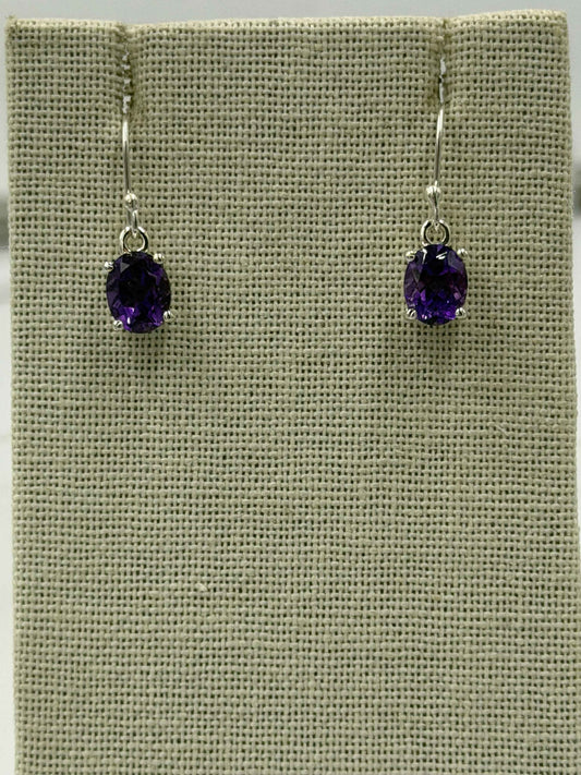 Sterling Silver Oval Amethyst Dangle Earrings