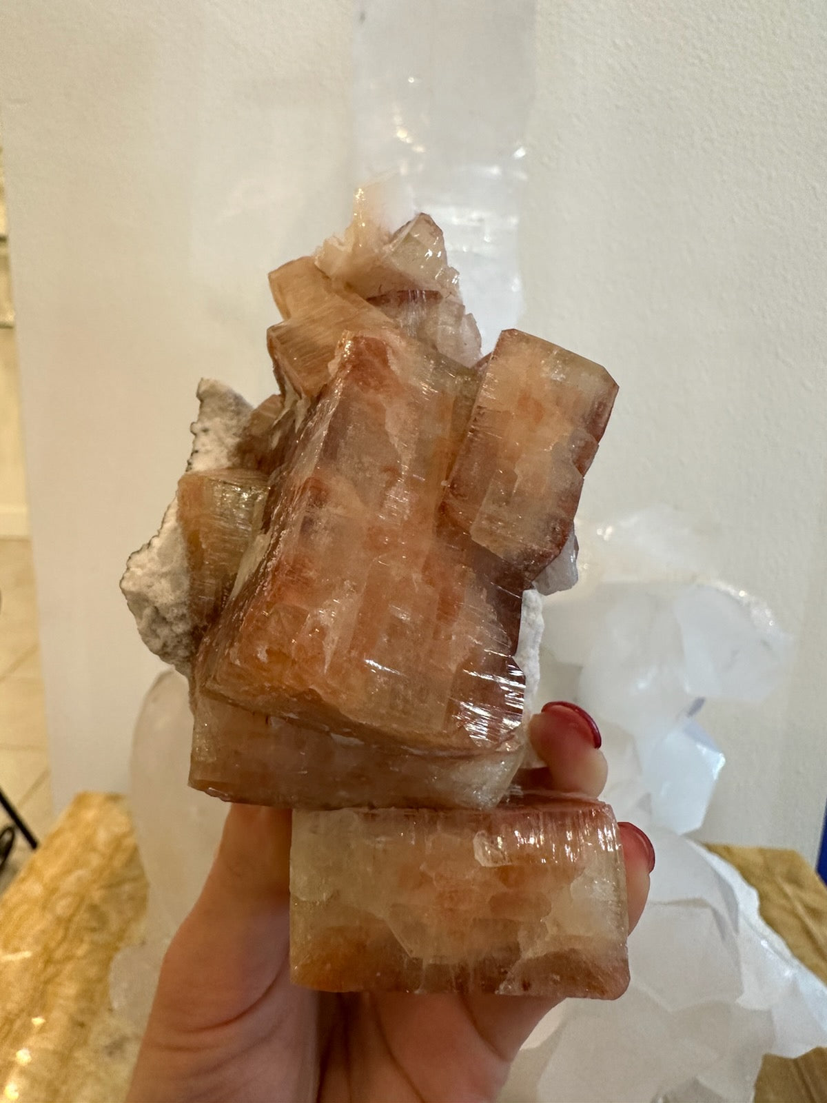 Red Apophyllite Cube with Stilbite on Matrix from Pune, India