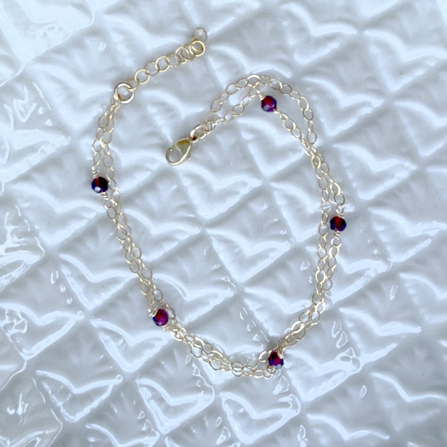Garnet Gemstone Layered Chain Bracelet