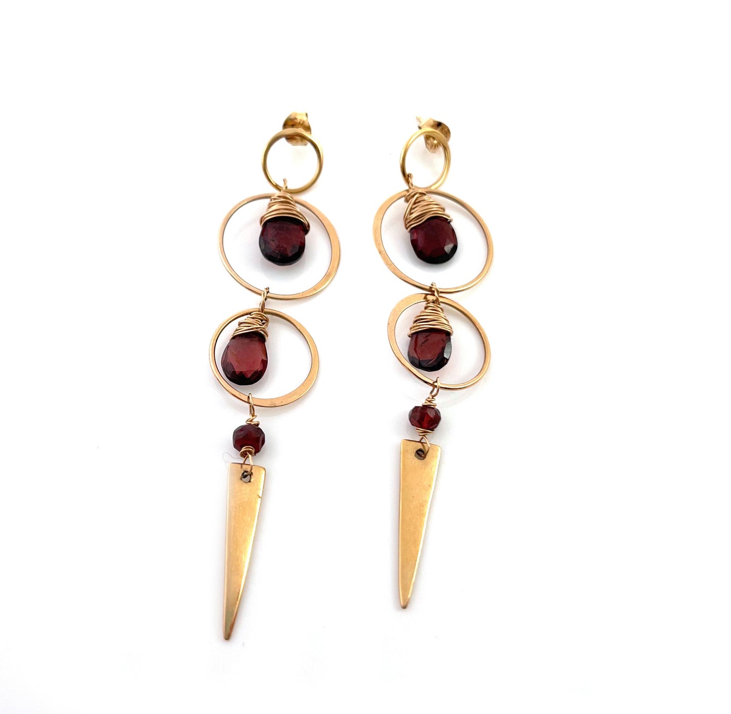 Garnet and 14k Rose Gold Filled Spike Earrings – Wire Wrapped Statement Earrings