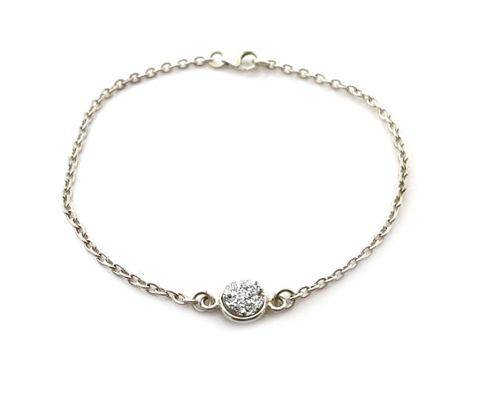 Sterling Silver Druzy Bracelet – Minimalist Sparkle, 7.25 Inch