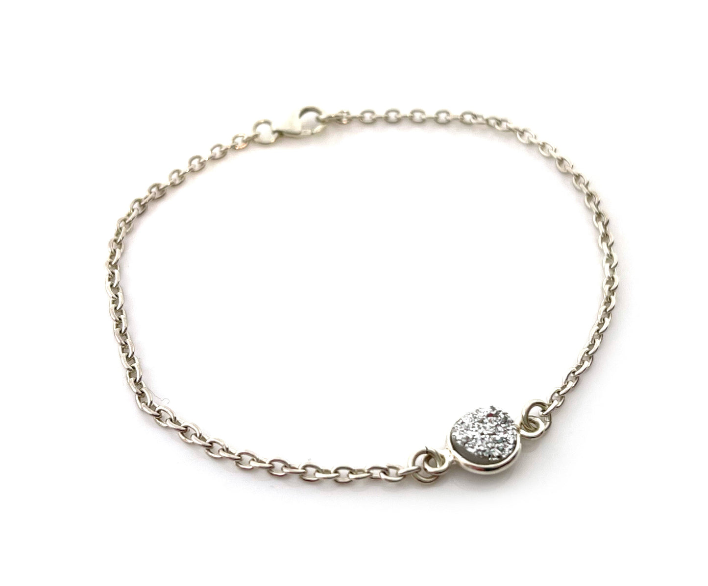 Sterling Silver Druzy Bracelet – Minimalist Sparkle, 7.25 Inch