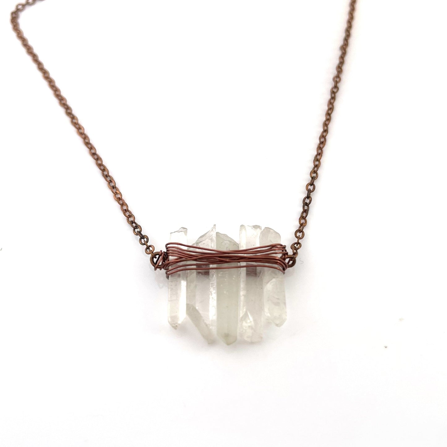 Raw Quartz Dagger Necklace | Copper Wire Wrapped | 24-Inch Chain | OOAK