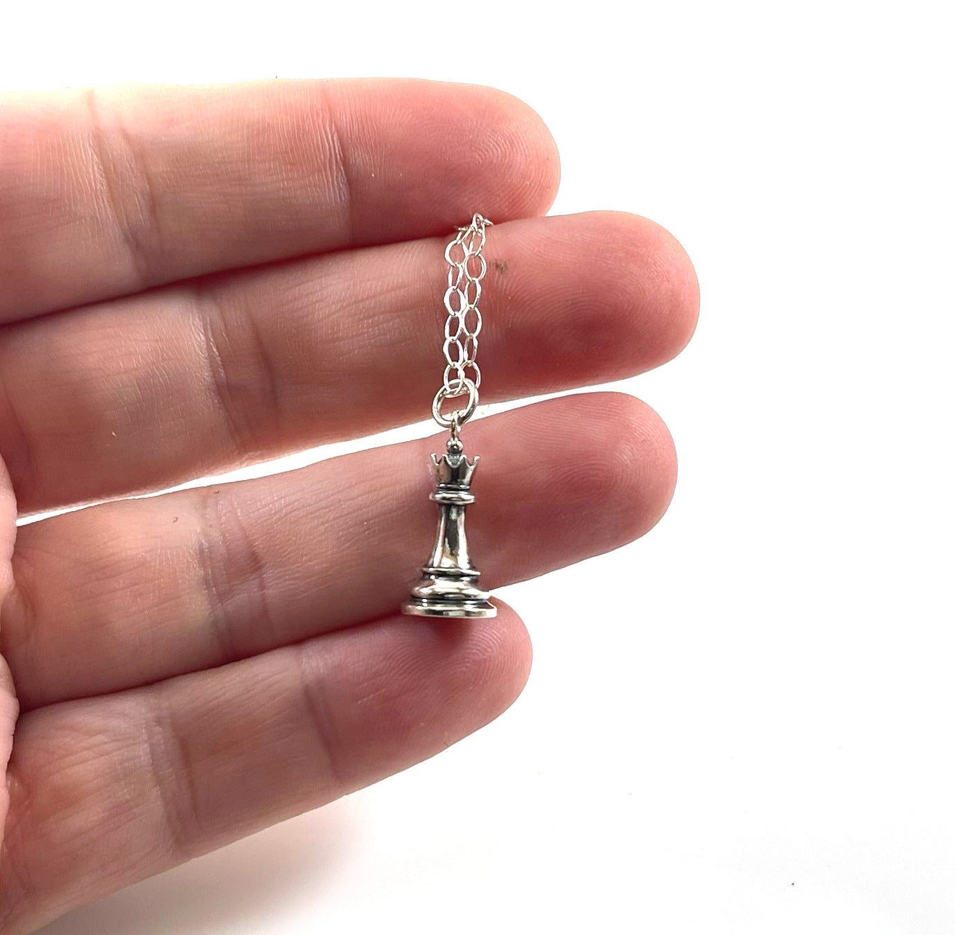 Solid Sterling Silver Queen Chess Necklace – 3D Charm on 18" Chain