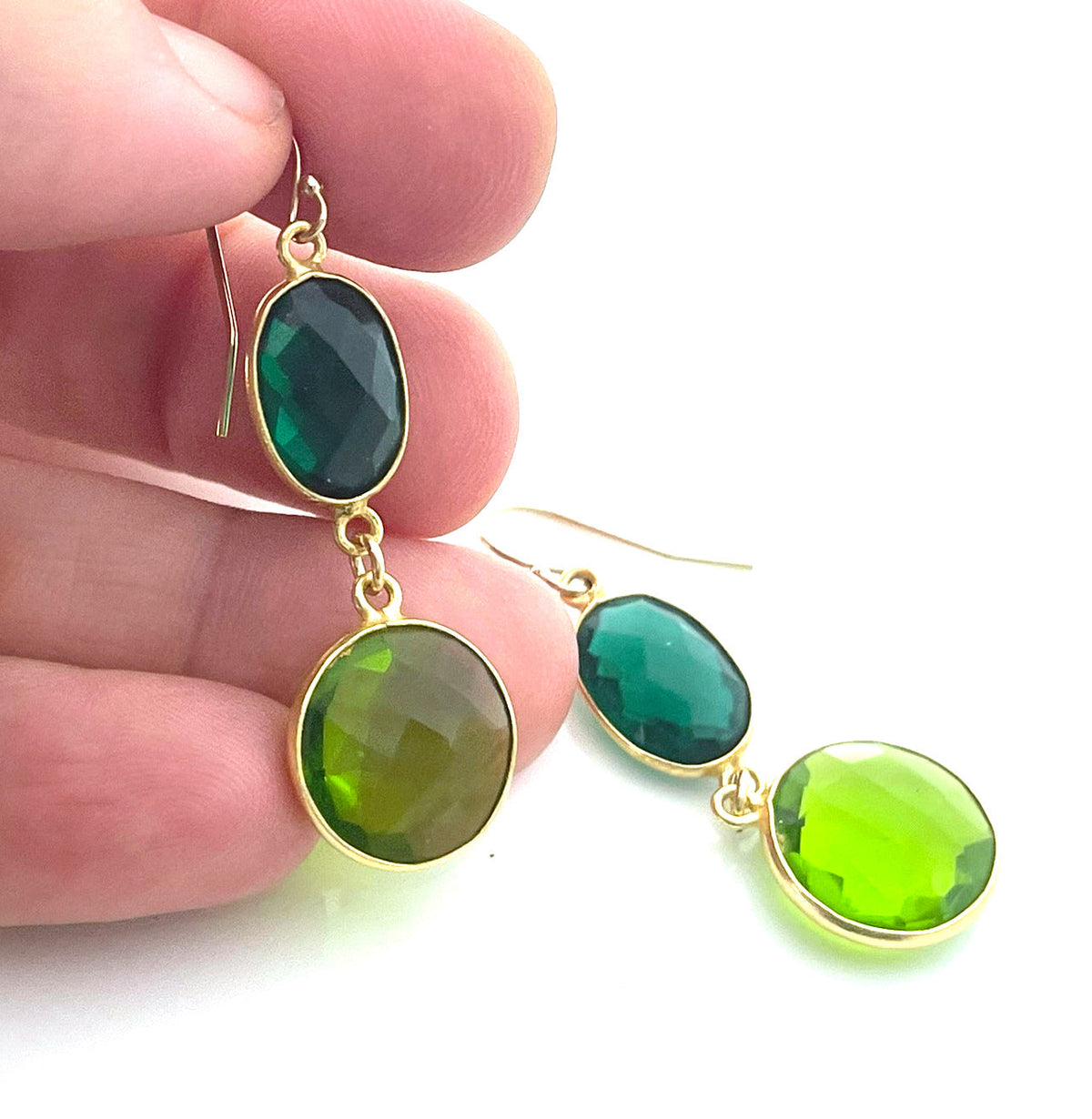 Green Envy Earrings – Emerald & Peridot Hydro Quartz, 14K Gold Filled