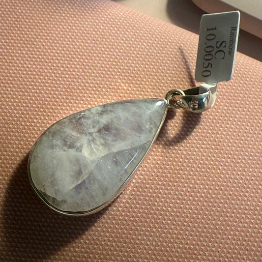 Teardrop Rainbow Moonstone Pendant in Sterling Silver