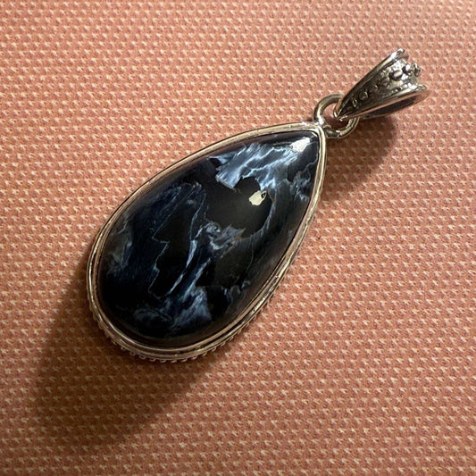 Teardrop Pietersite Pendant in Sterling Silver (Dark Gold Veins)