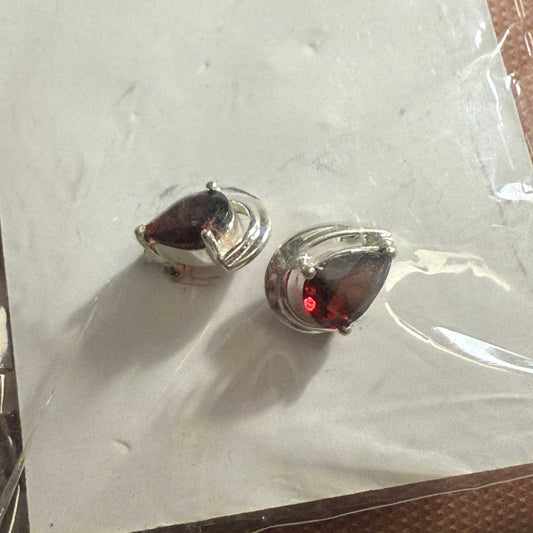 Garnet Teardrop Post Earrings in Sterling Silver