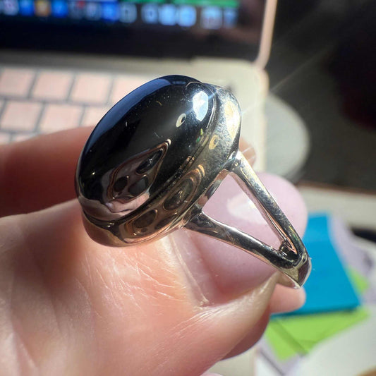 Terahertz Mirror-Stone Minimalist Ring - Sterling Silver - Sizes 6, 8, & 9
