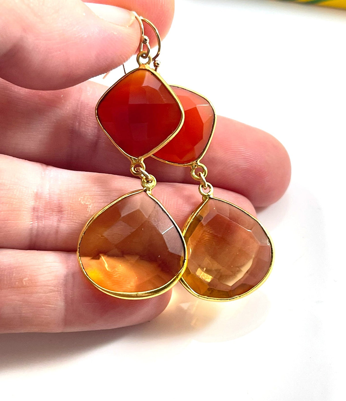 Carnelian & Amber Topaz Drop Earrings – 14K Gold Filled