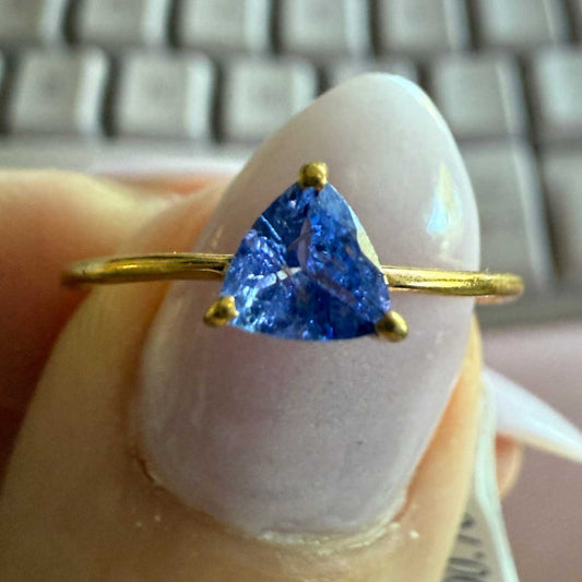 Tanzanite Gold Vermeil Minimal Ring – Sizes 6 & 7 – Intuition & Higher Consciousness Crystal Jewelry