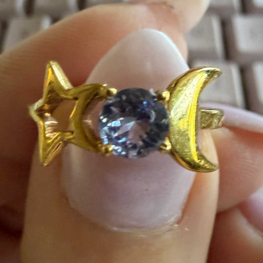 Tanzanite Star & Moon Gold Vermeil Ring – Sizes 6, 8 & 9 – Celestial Intuition Crystal Jewelry