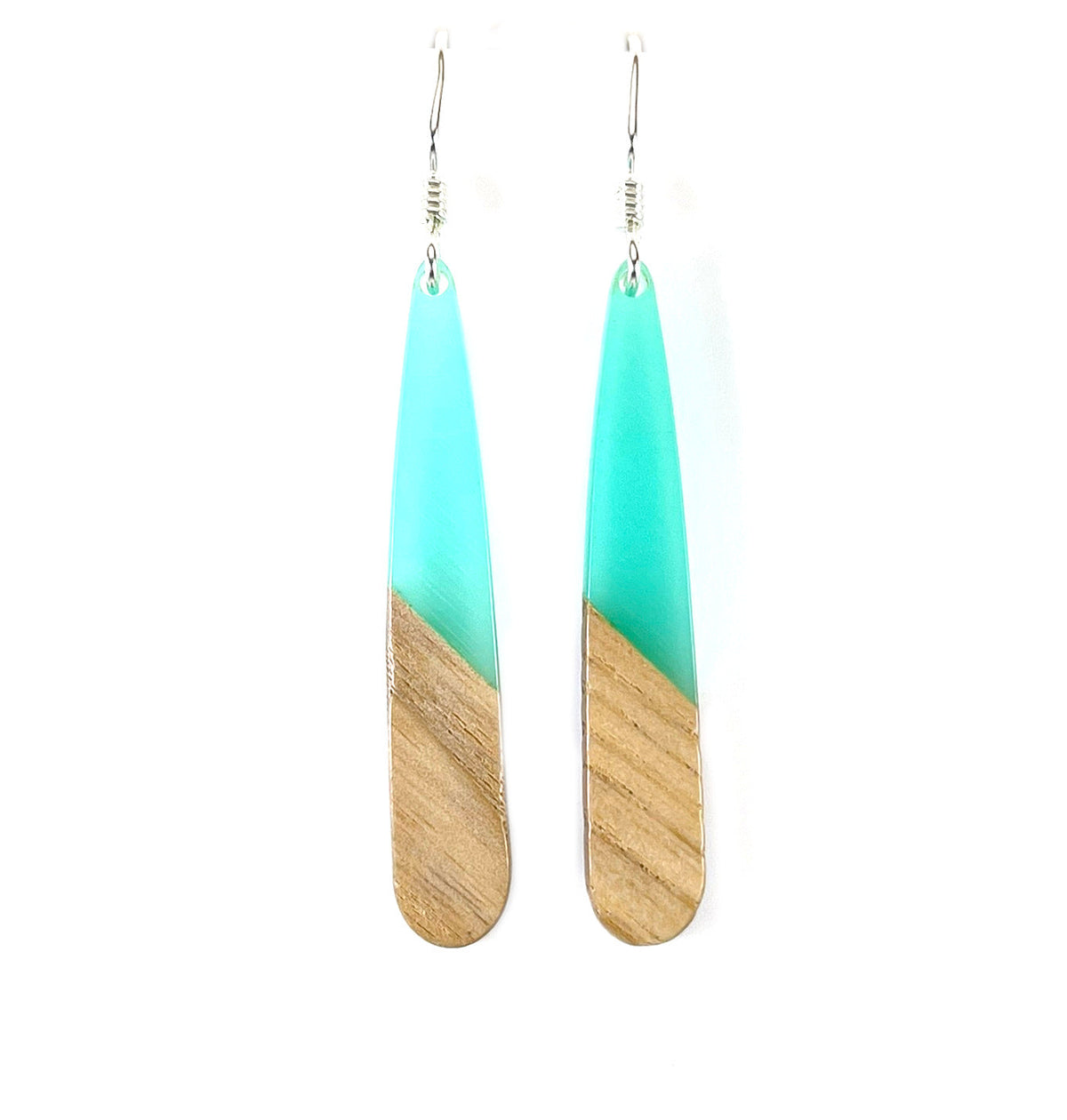 Wood & Aqua Drop Earrings – Sterling Silver