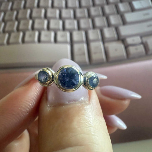 Three-Stone Tanzanite Sterling Silver Ring – Size 8 – Intuition, Balance & Higher Guidance