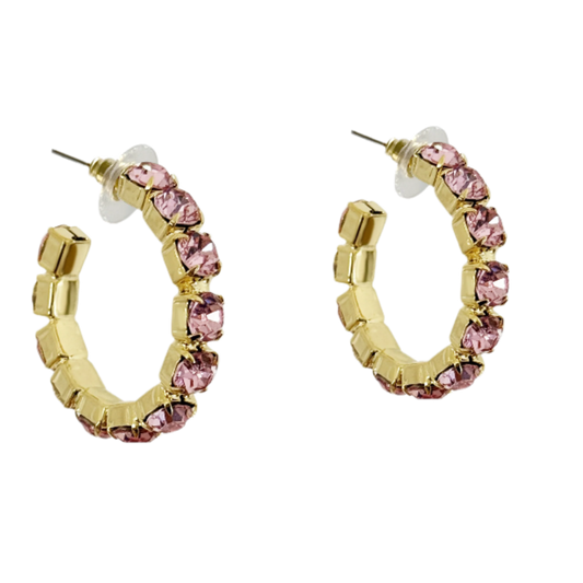 Daphne Pink Crystal Hoops