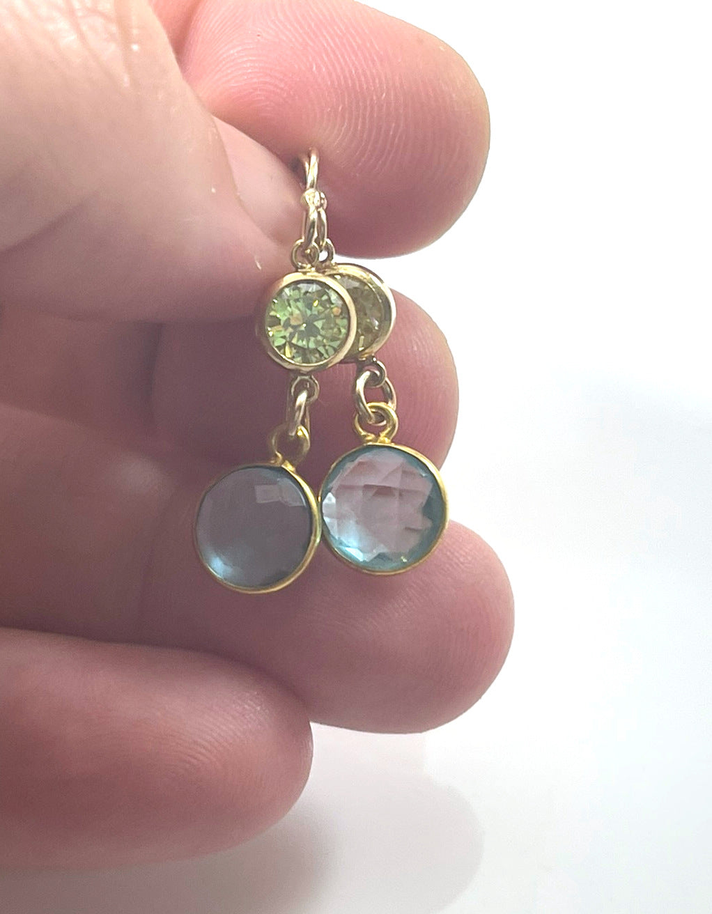 Aqua Hydro Quartz & Peridot Earrings – 14K Gold Filled