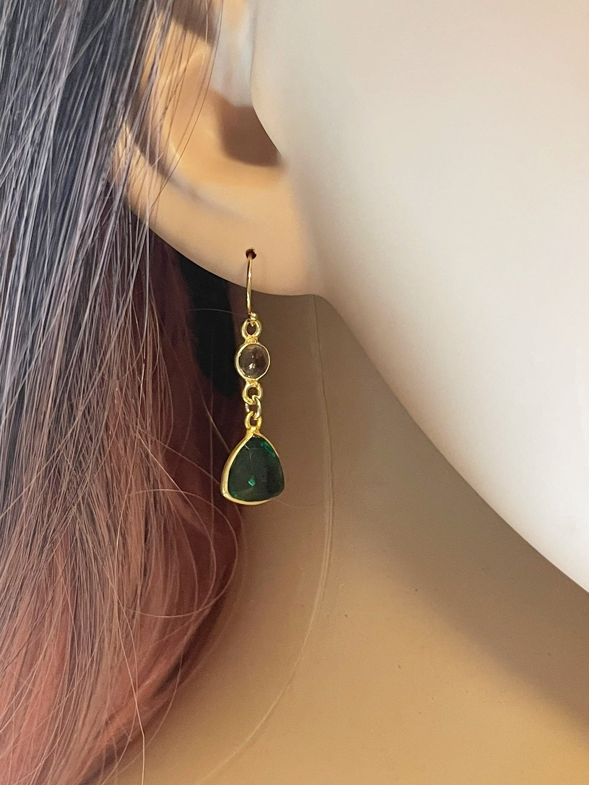 Smoky & Emerald Quartz Drop Earrings – 14k Gold Filled