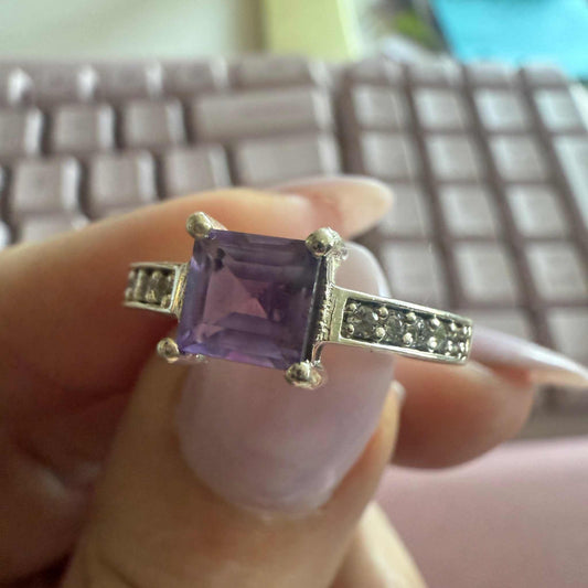 Sterling Silver Square-Cut Amethyst Ring – Size 6 – Protection, Peace & Spiritual Alignment