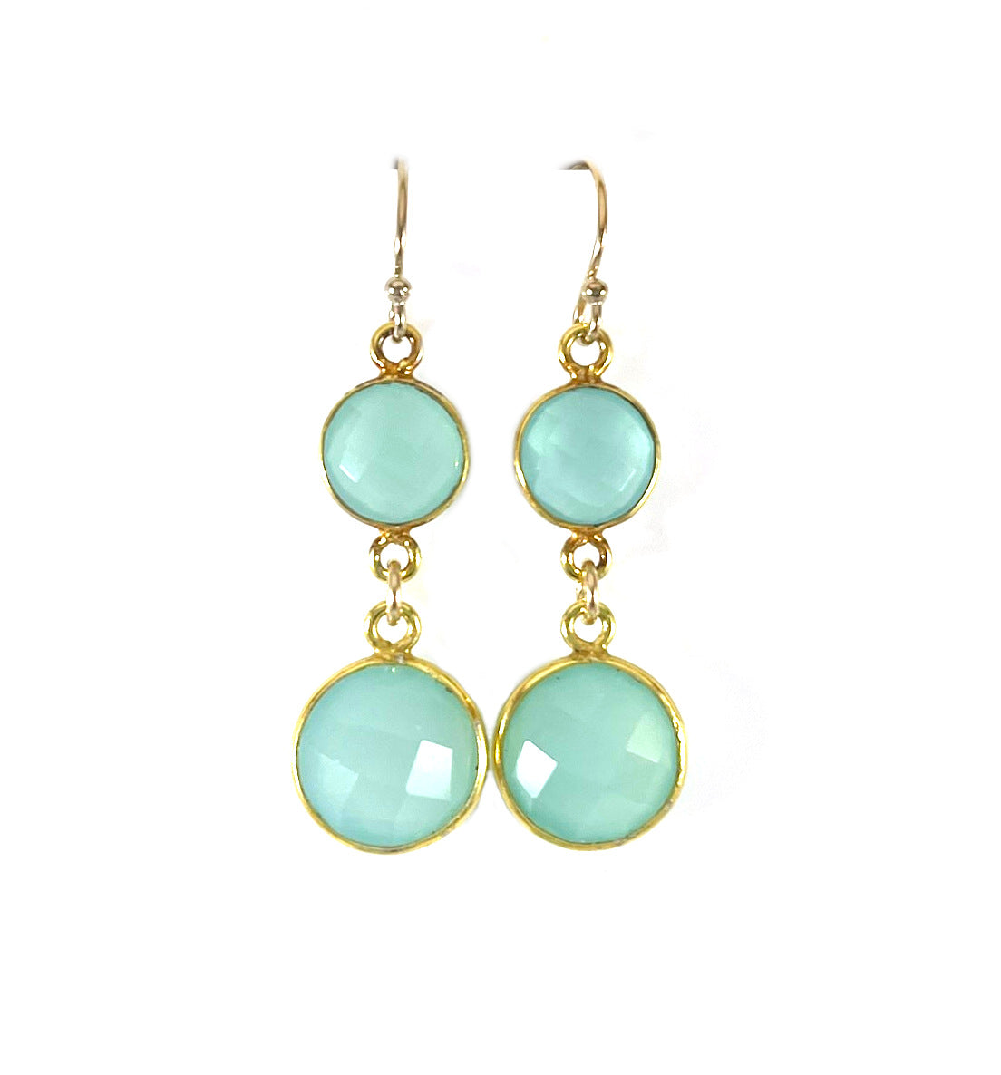 Double Drop Blue Chalcedony Earrings – 14k Gold Filled, 1.5”