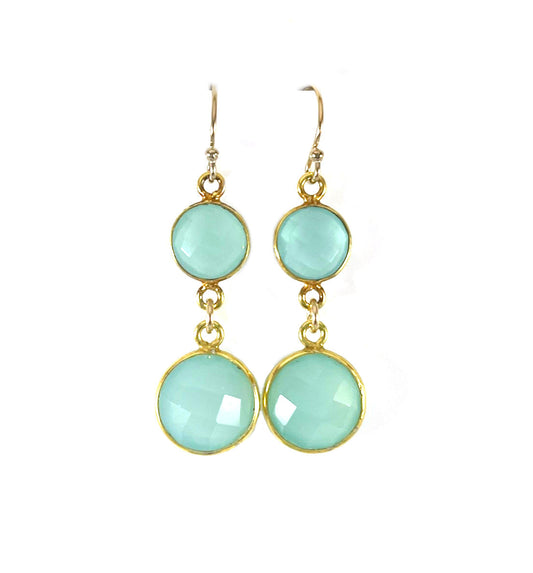 Double Drop Blue Chalcedony Earrings – 14k Gold Filled, 1.5”