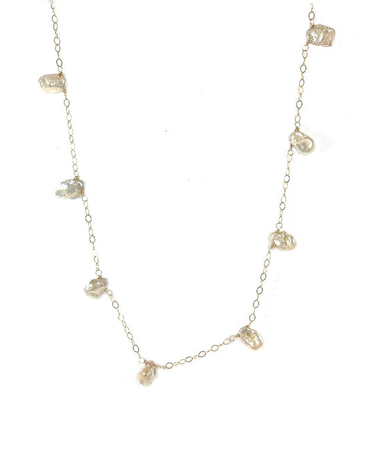 Keishi Pearl Station Necklace – 14k Gold Filled, Wire Wrapped, 25”