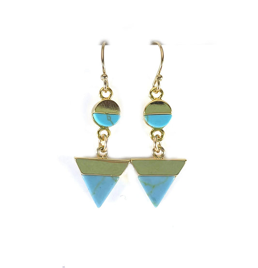 Geometric Faux Turquoise Drop Earrings – Gold Filled, 1.25”