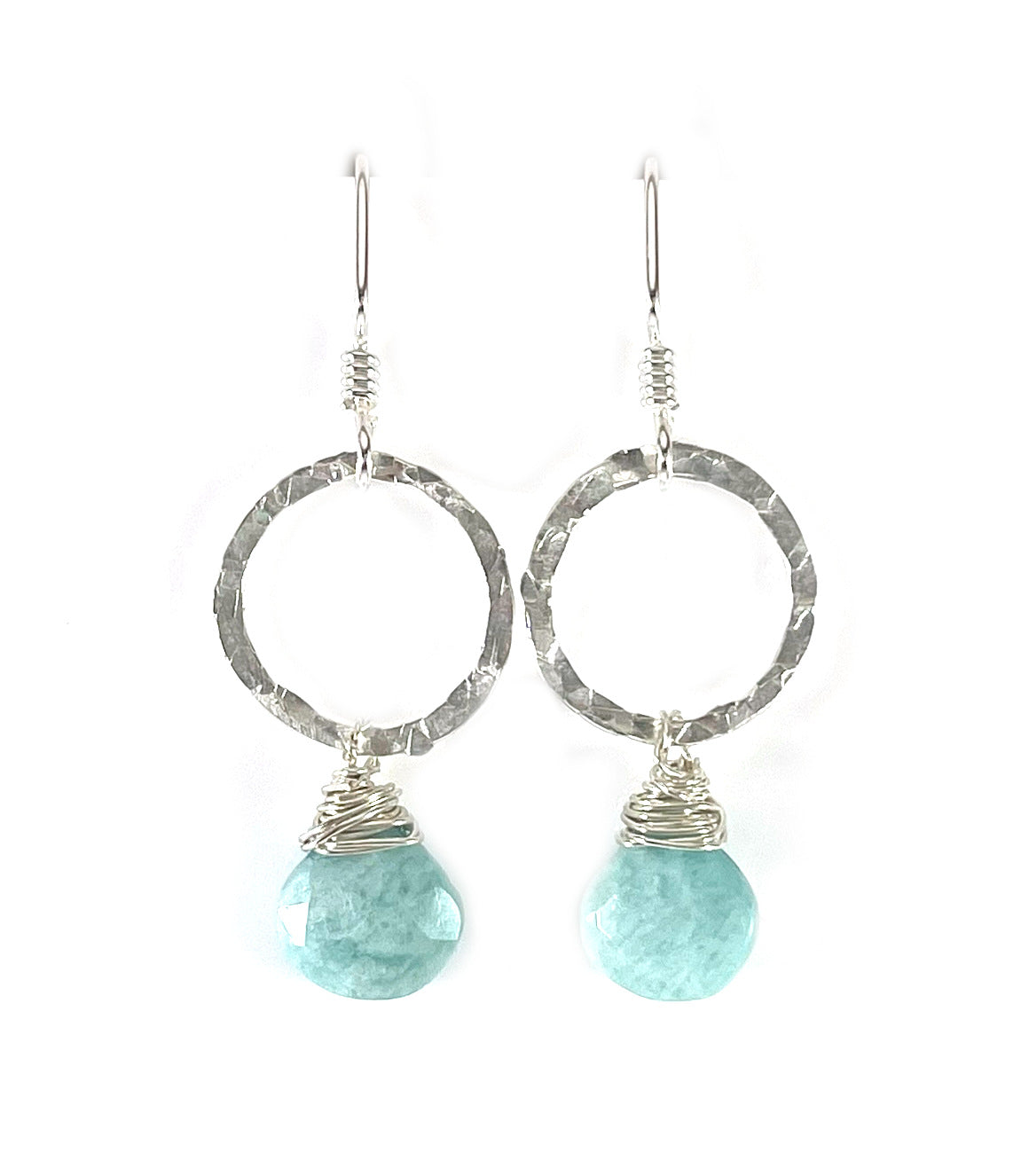 Amazonite & Hammered Sterling Silver Circle Earrings