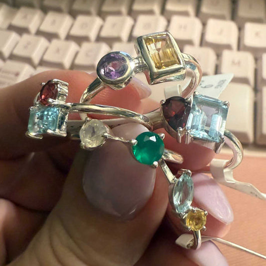 Sterling Silver Friendship Rings with Two Gemstones – Symbolic Bestie Rings