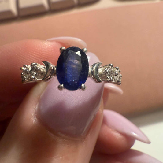 Sterling Silver Sapphire & Crescent Moon Ring – Size 5