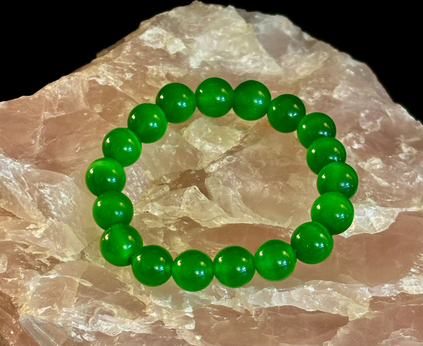 Green Cat Eye Stone Crystal Beaded Bracelet