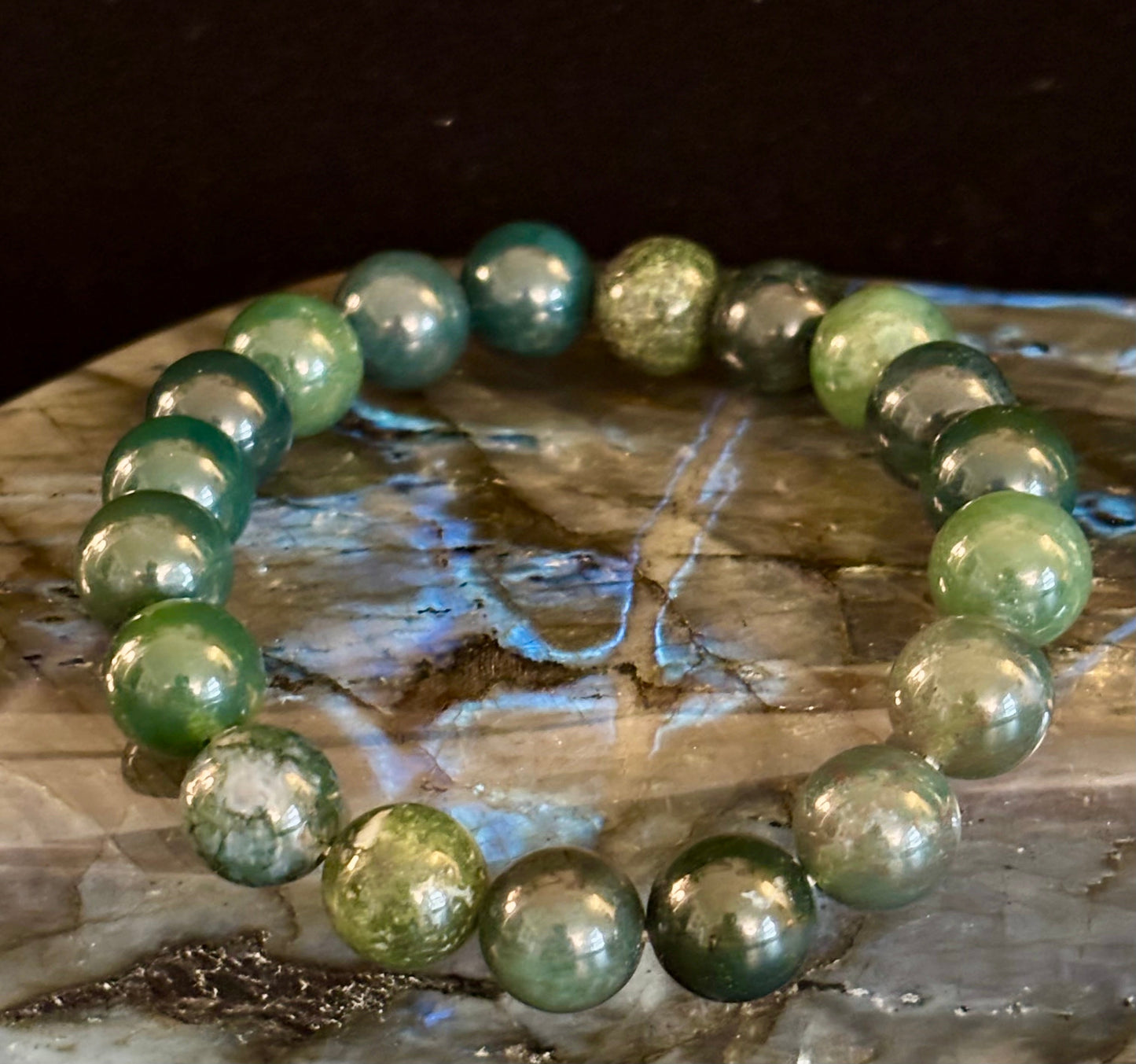 Natural Moss Agate Bracelet – Grounding, Growth & Calm