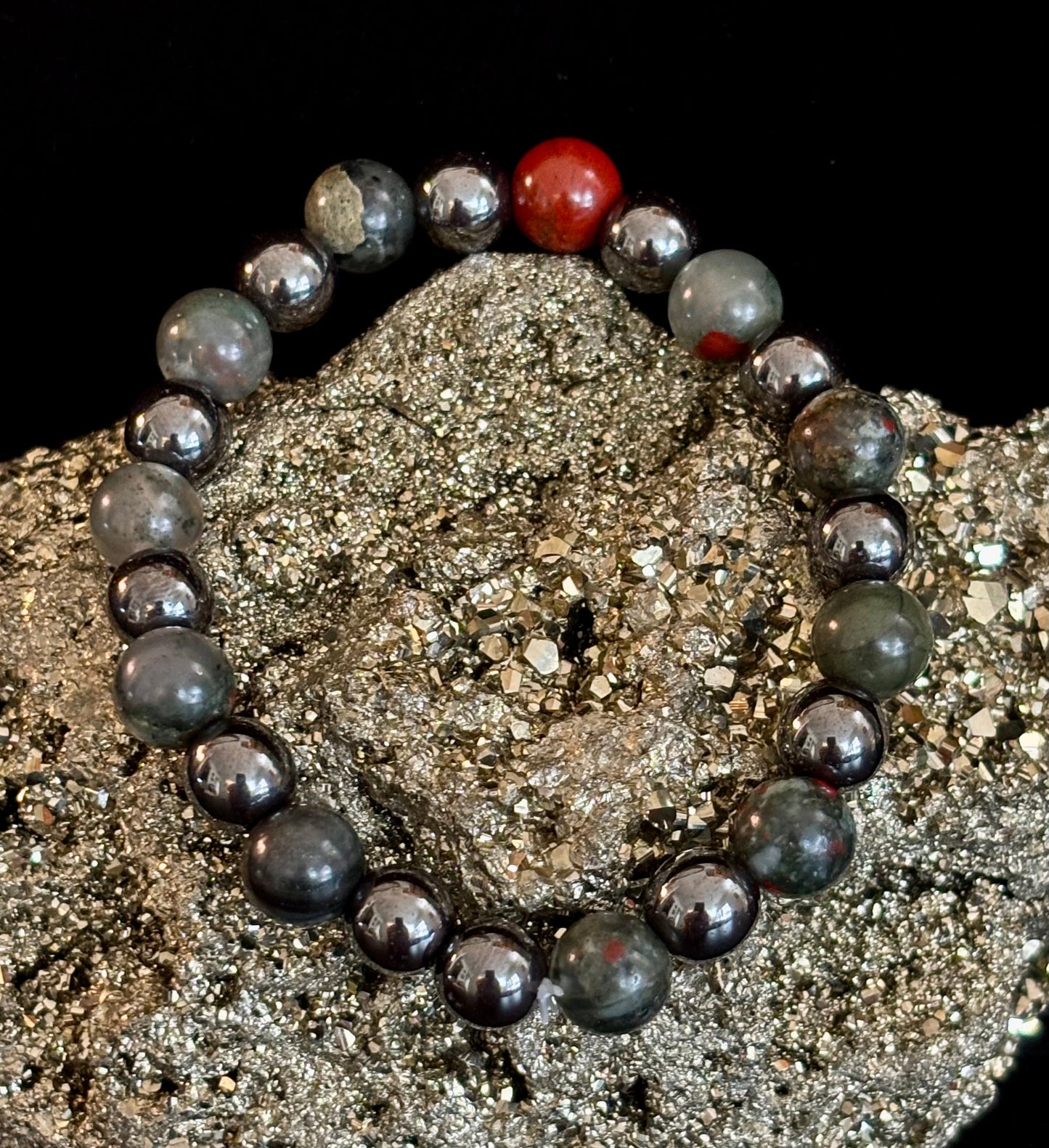Bloodstone & Hematite Crystal Healing Power Bracelet (Pain Relief)