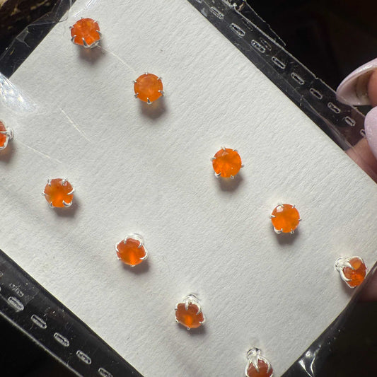 Carnelian Round Post Earrings – Sterling Silver