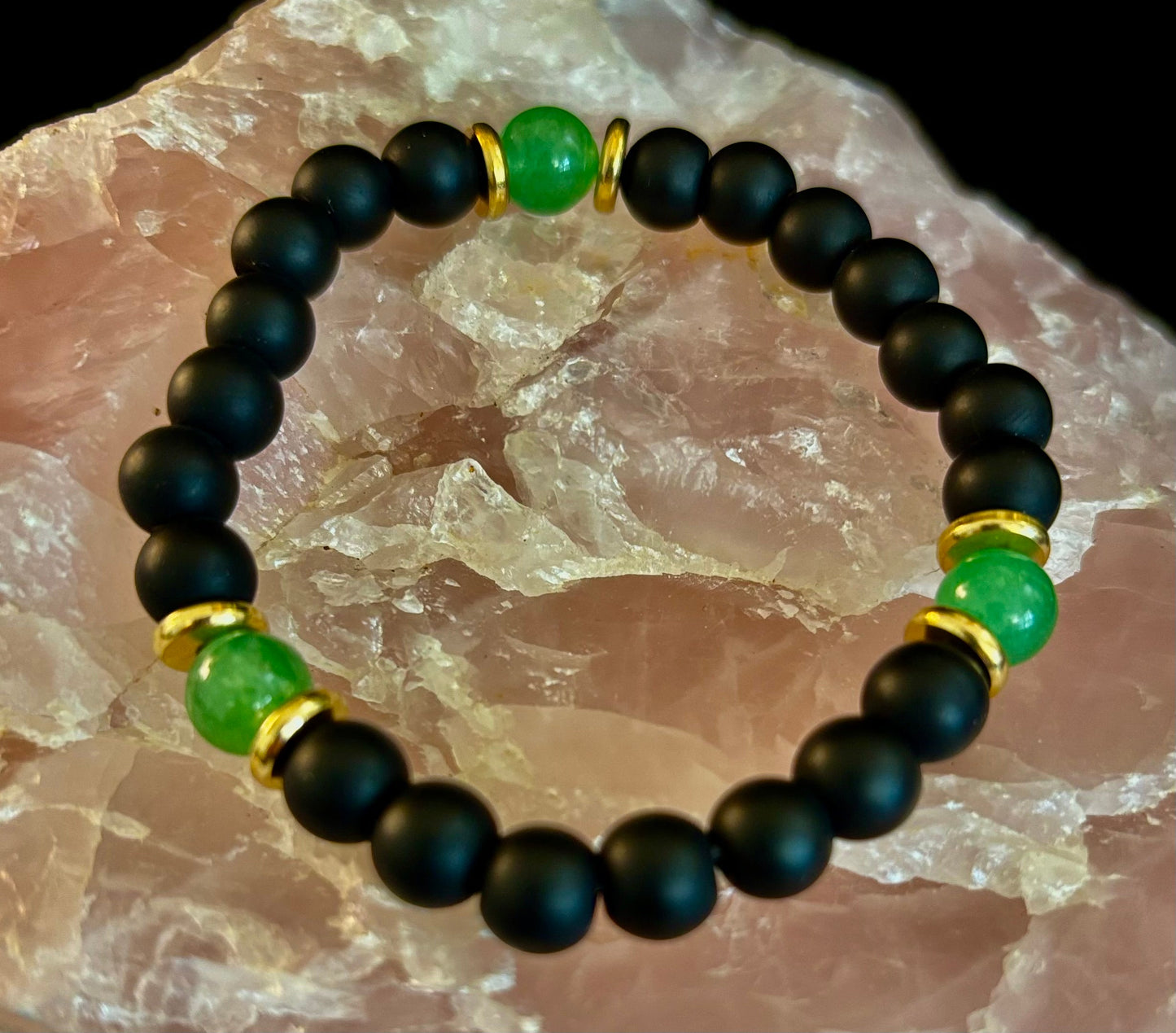 Matte Black & Green Aventurine Protection Bracelet – Natural Stone Healing Energy Jewelry