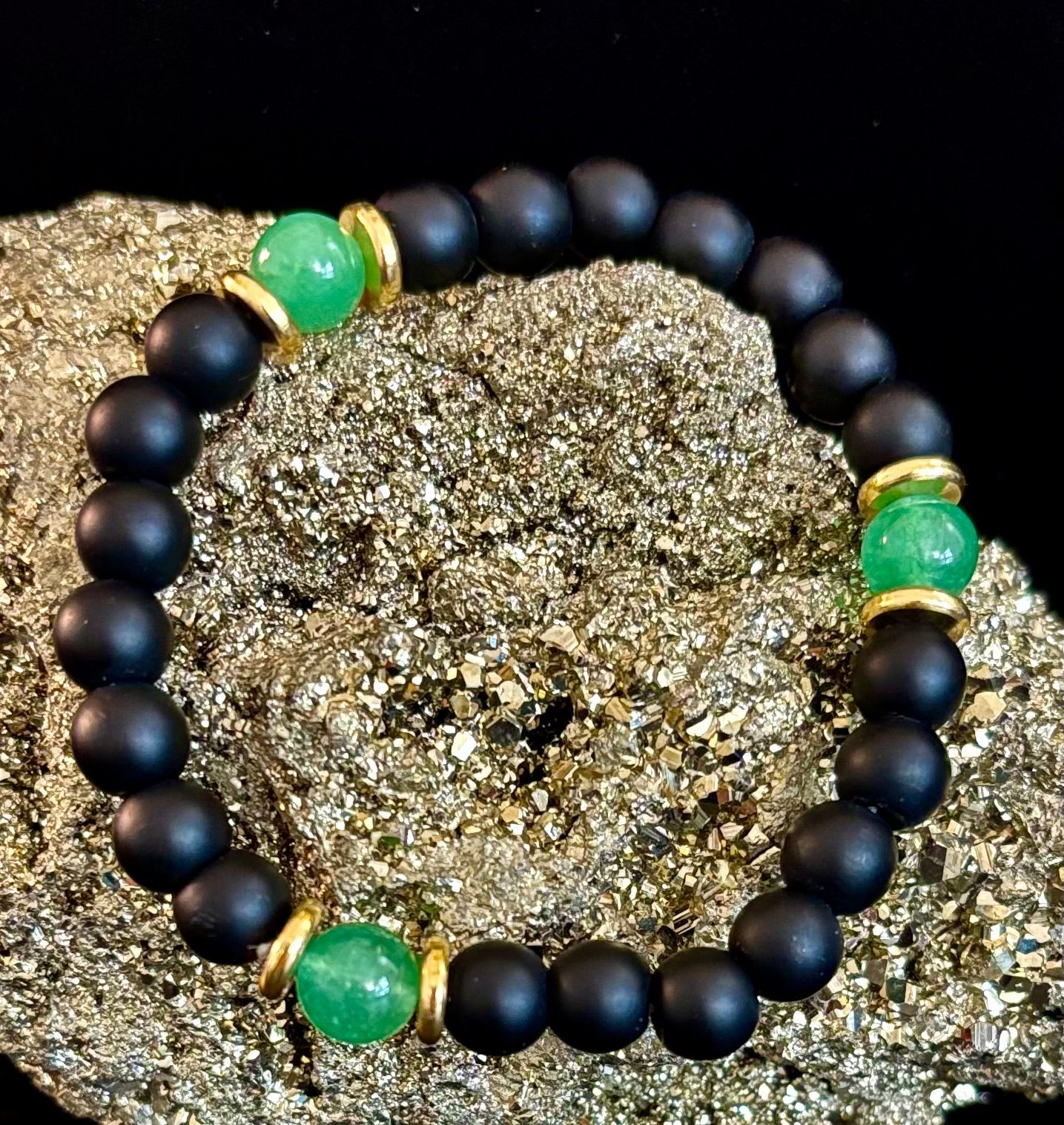 Matte Black & Green Aventurine Protection Bracelet – Natural Stone Healing Energy Jewelry