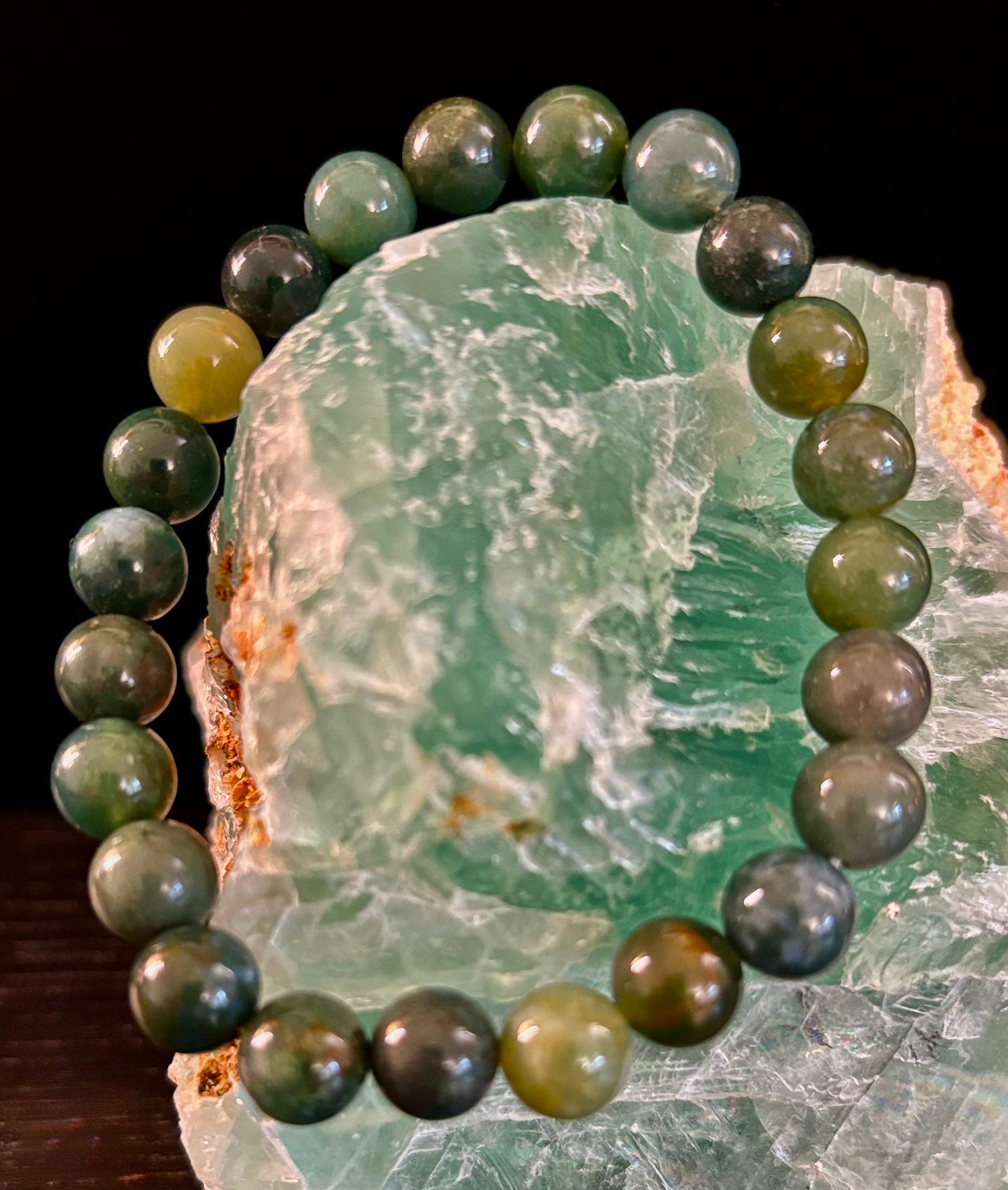 Natural Moss Agate Bracelet – Grounding, Growth & Calm