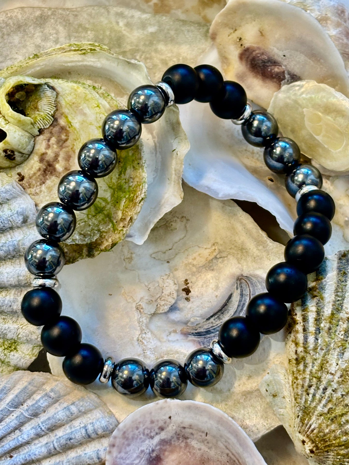 Powerful Protection Bracelet – Black Onyx & Hematite | 8mm Beads | Medium to Large Wrists