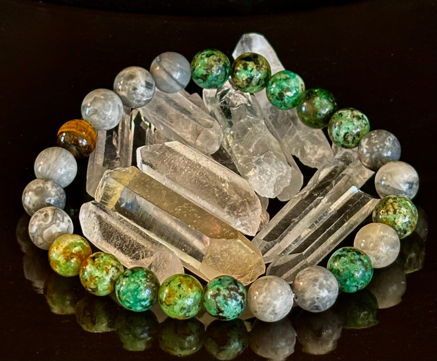 Tranquil Power Bracelet – African Turquoise, Tiger Eye & Map Stone