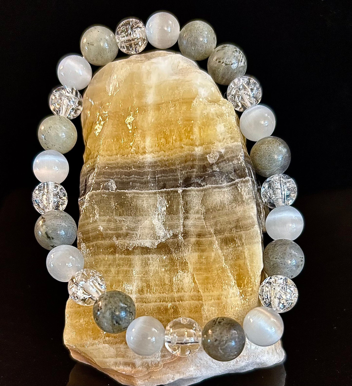 Reiki-Infused Lightworkers Healing Bracelet – Labradorite, Crackle Quartz & Selenite